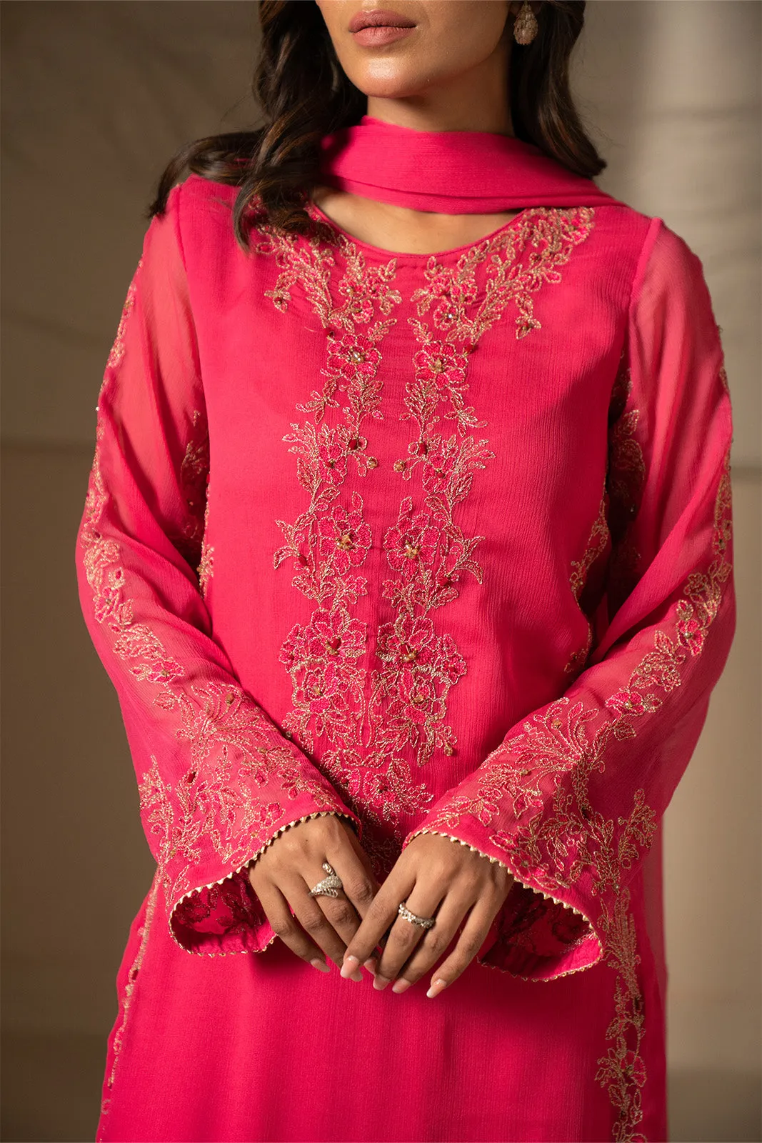 3 Piece Chiffon Embroidered Suit (FL0028)