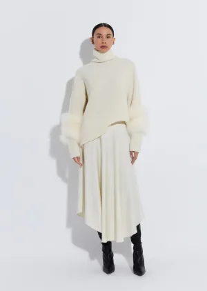 Airy Cashmere Silk Turtleneck With Marabou Feathers