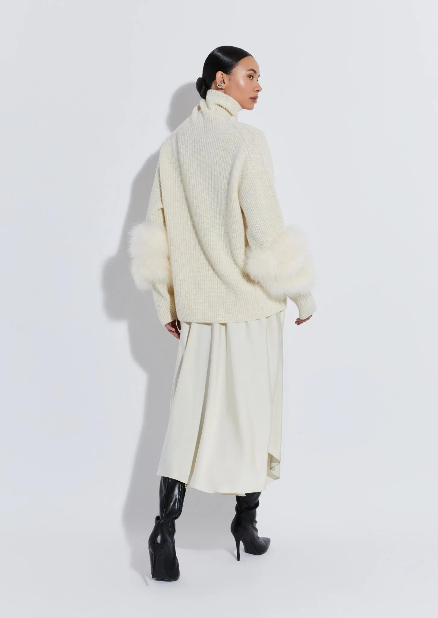 Airy Cashmere Silk Turtleneck With Marabou Feathers