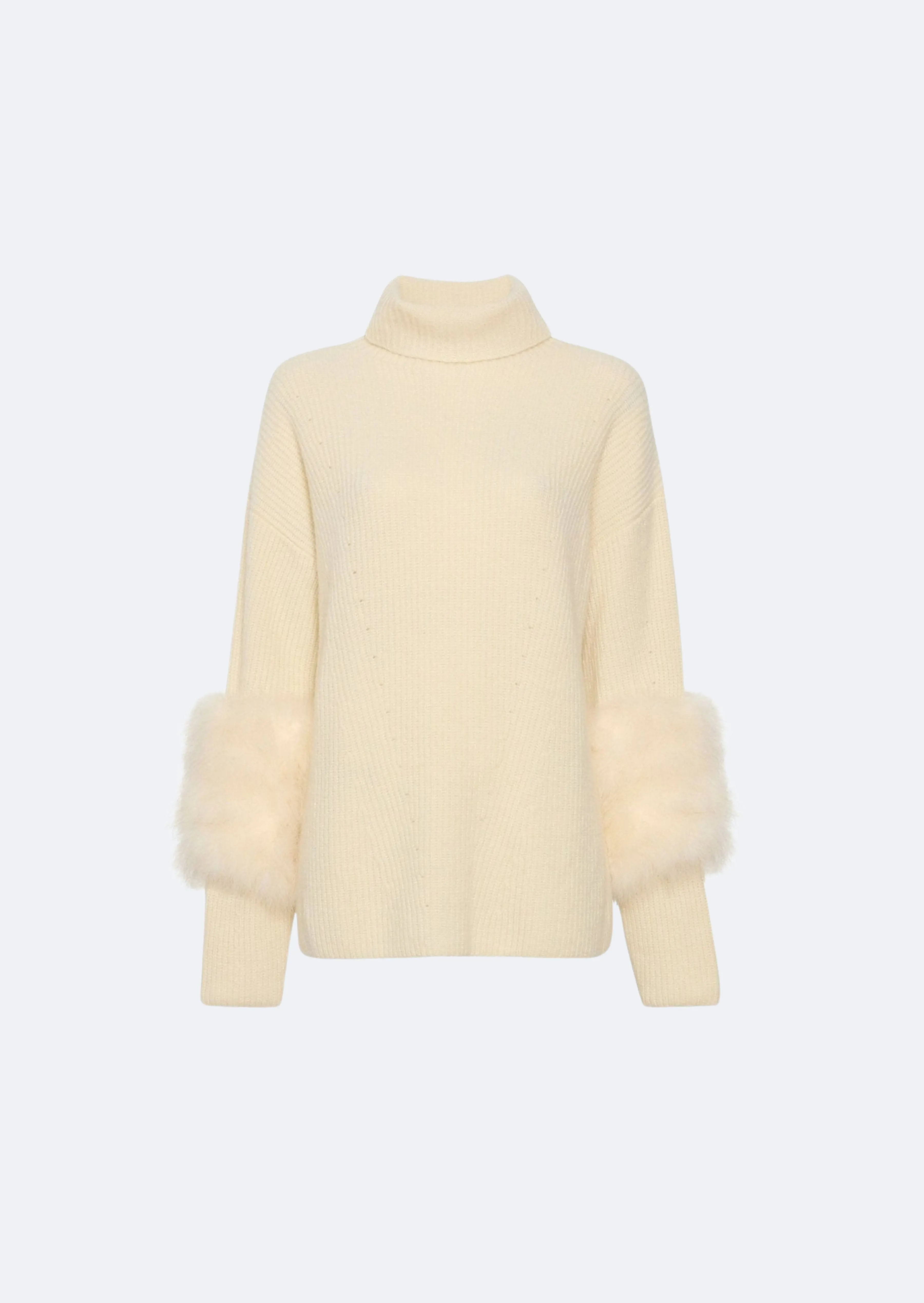 Airy Cashmere Silk Turtleneck With Marabou Feathers