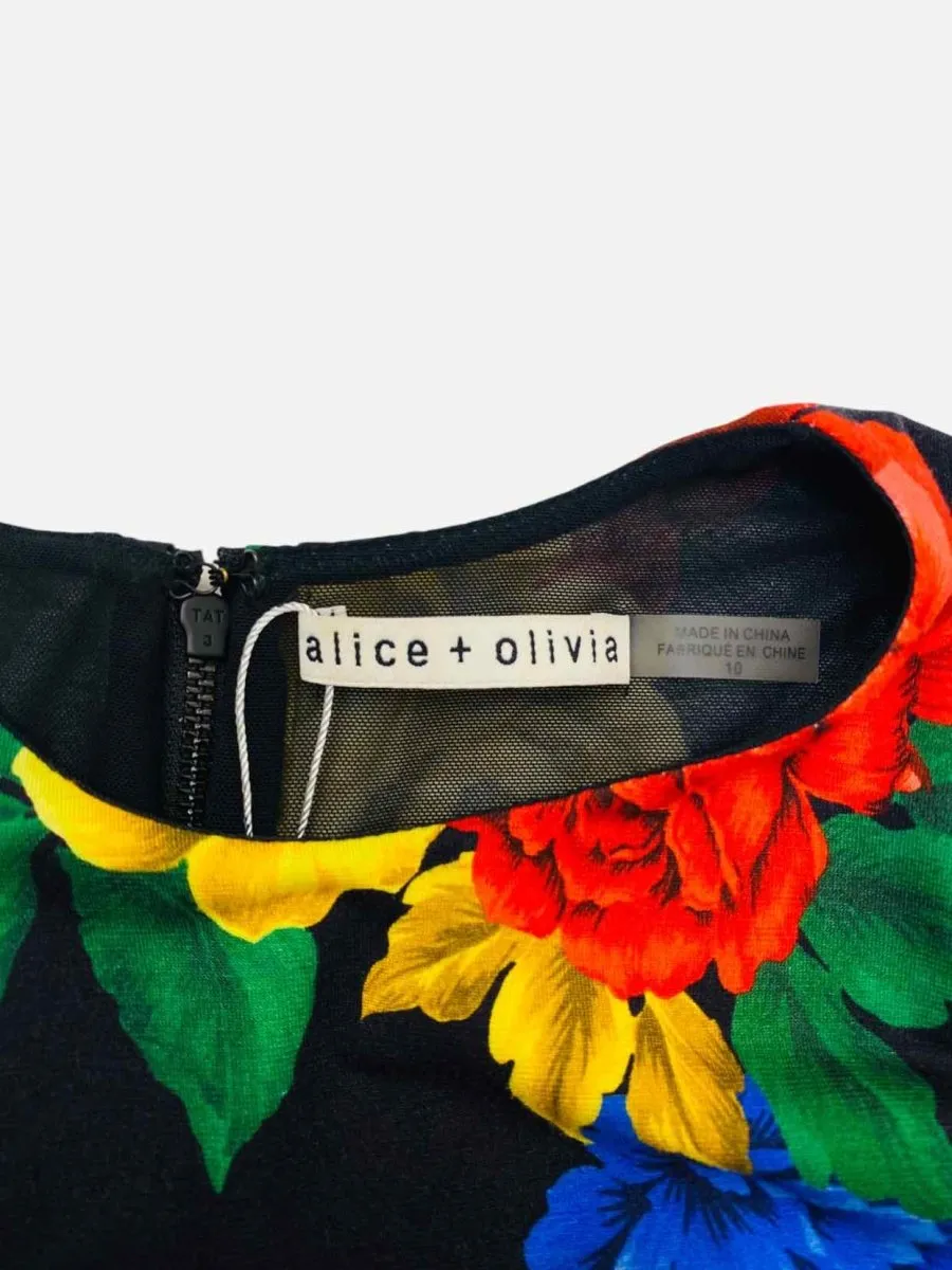 ALICE   OLIVIA Black Multicolor Floral Midi Dress US10