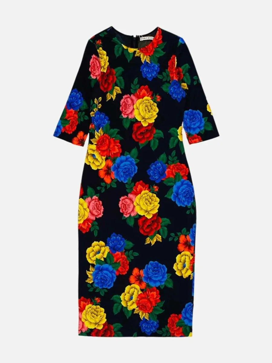 ALICE   OLIVIA Black Multicolor Floral Midi Dress US10