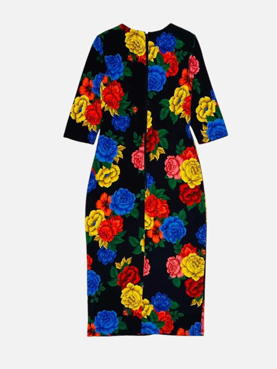 ALICE   OLIVIA Black Multicolor Floral Midi Dress US10
