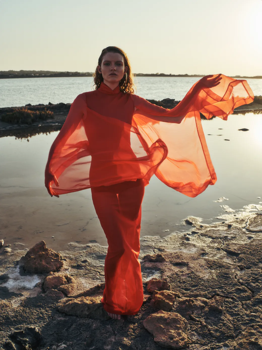 Andromeda Kimono Sleeves Dress in Red Slap