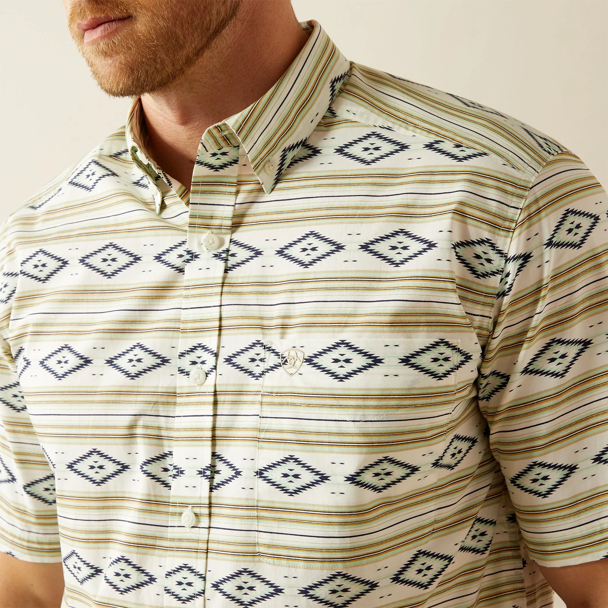 Ariat Men's Christopher Mint/White Southwest Print Short Sleeve Classic Fit Button-Down Shirt