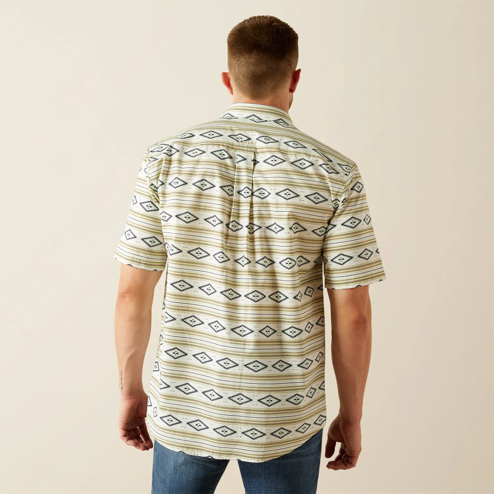 Ariat Men's Christopher Mint/White Southwest Print Short Sleeve Classic Fit Button-Down Shirt