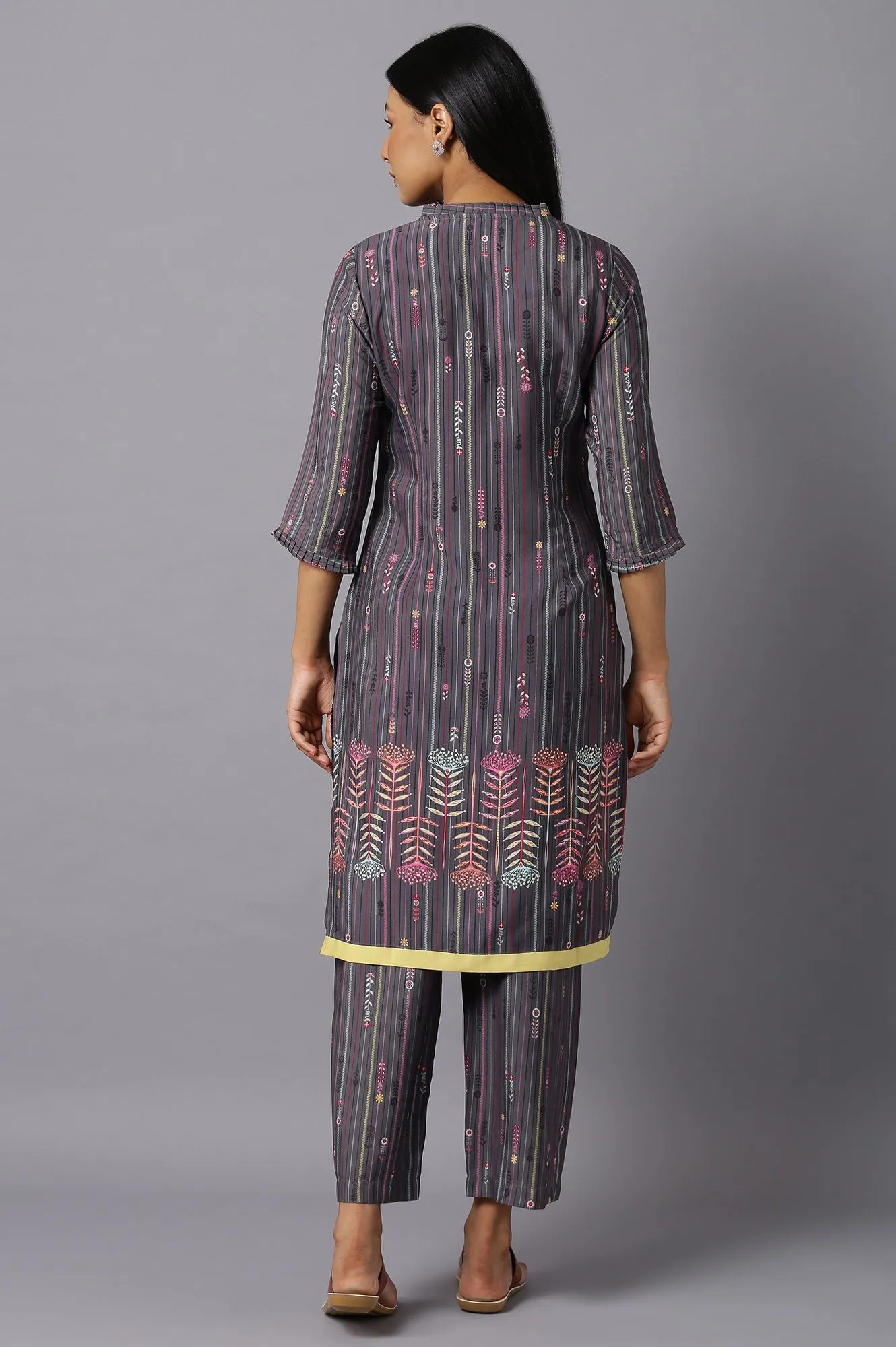 Aure Collection By Aurelia Dark Grey Floral Print kurta And Culottes Set