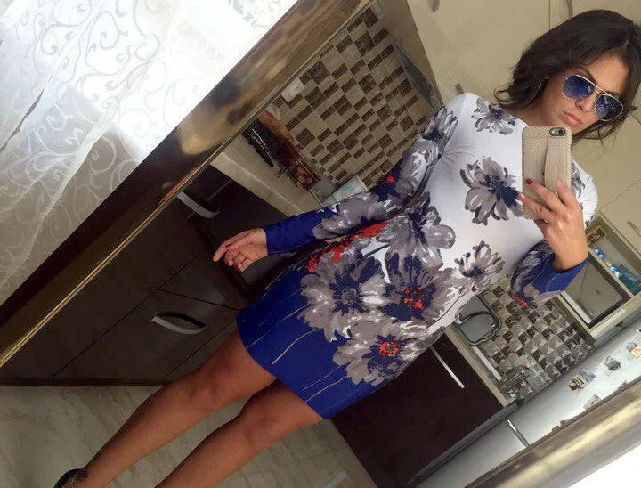 Autumn Style Sheath Dresses Casual Ladies dress Women clothing elegant sexy fashion o-neck printed dresses