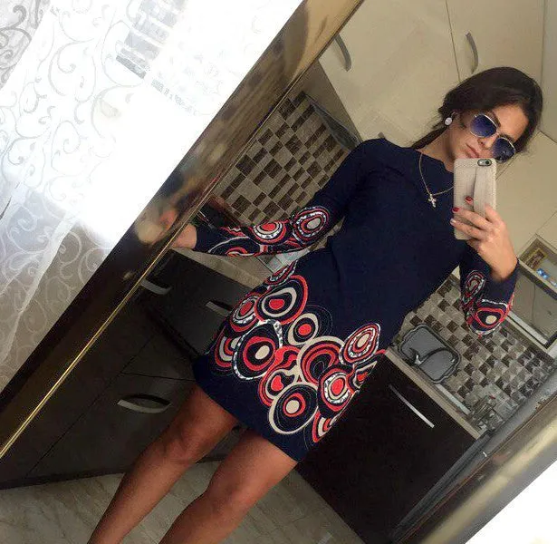 Autumn Style Sheath Dresses Casual Ladies dress Women clothing elegant sexy fashion o-neck printed dresses