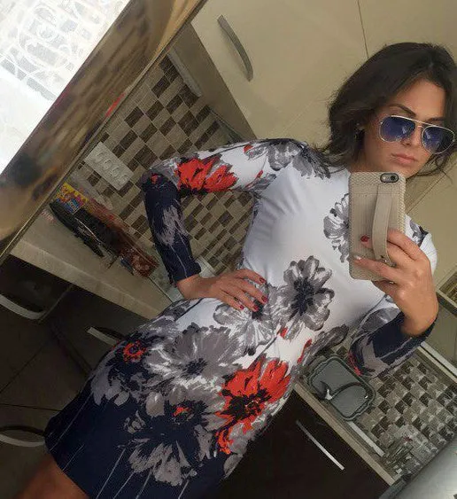 Autumn Style Sheath Dresses Casual Ladies dress Women clothing elegant sexy fashion o-neck printed dresses