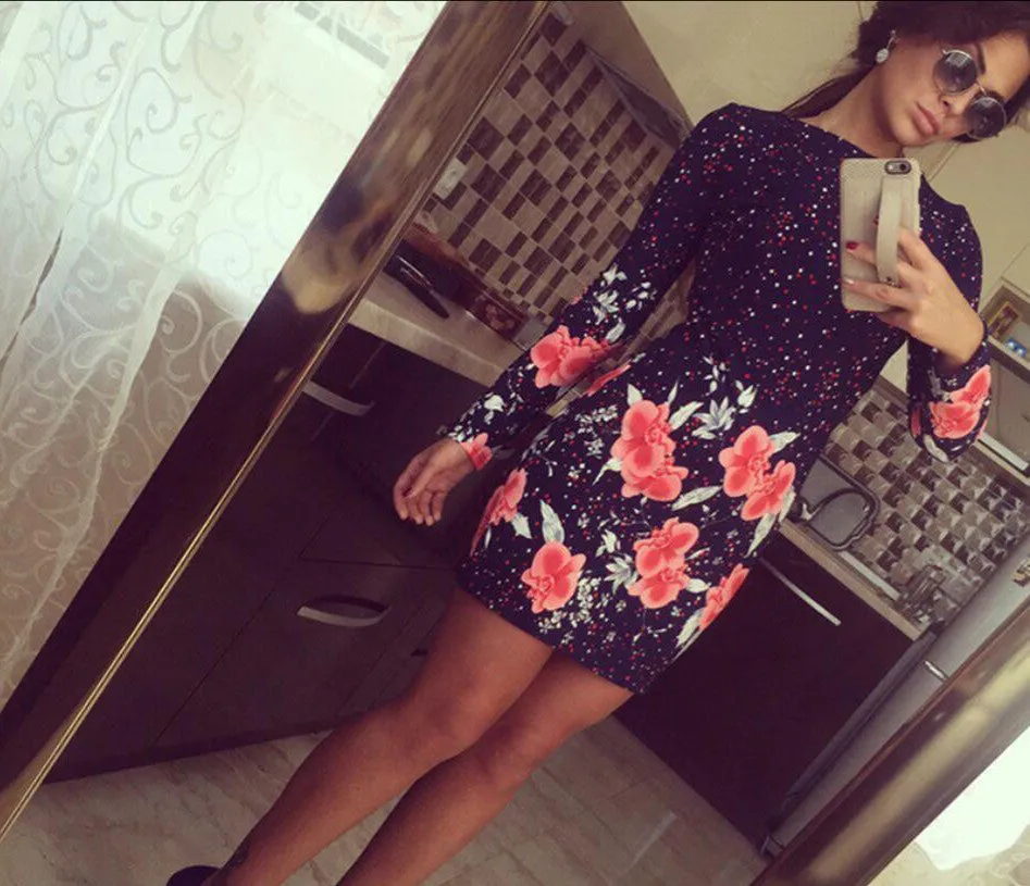 Autumn Style Sheath Dresses Casual Ladies dress Women clothing elegant sexy fashion o-neck printed dresses
