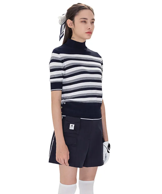 AVEN Hampton Striped Mid-Neck Knit - Navy