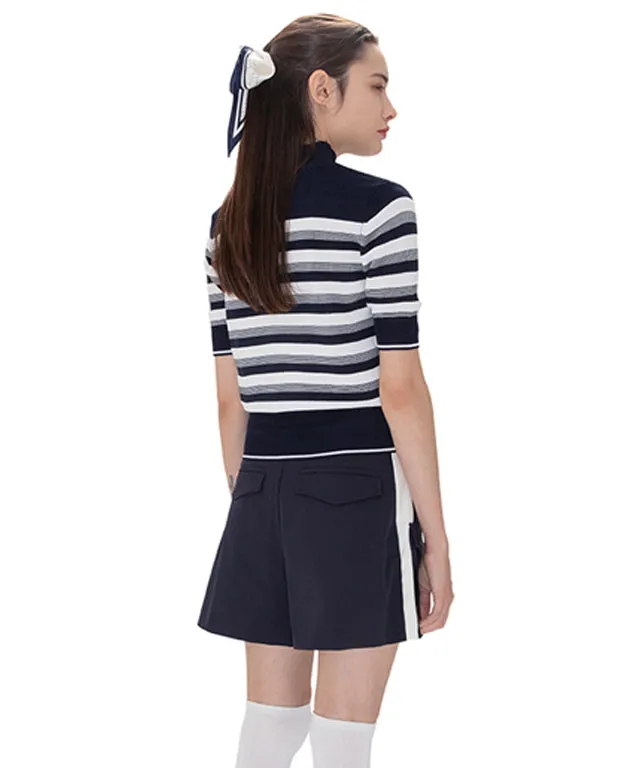 AVEN Hampton Striped Mid-Neck Knit - Navy