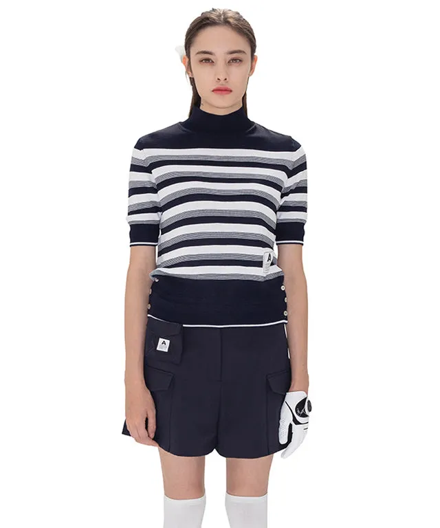 AVEN Hampton Striped Mid-Neck Knit - Navy