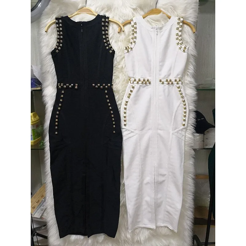 Babatique Beading Sleeveless Bandage Dress