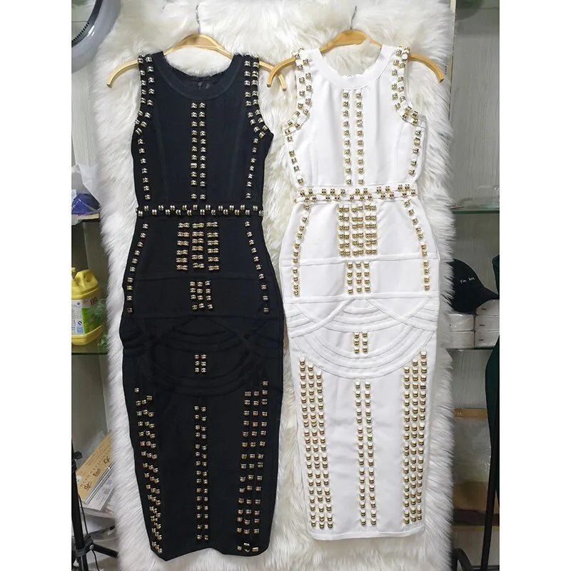 Babatique Beading Sleeveless Bandage Dress