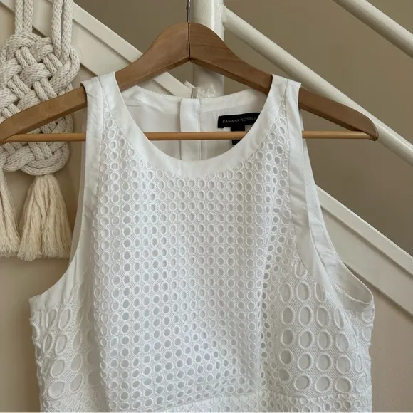 Banana Republic White Sleeveless Dot Eyelet Crochet Overlay A Line Dress Sze 14P