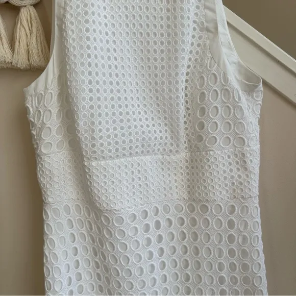 Banana Republic White Sleeveless Dot Eyelet Crochet Overlay A Line Dress Sze 14P