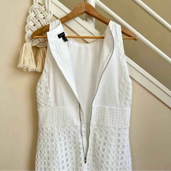 Banana Republic White Sleeveless Dot Eyelet Crochet Overlay A Line Dress Sze 14P