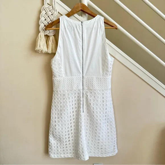 Banana Republic White Sleeveless Dot Eyelet Crochet Overlay A Line Dress Sze 14P