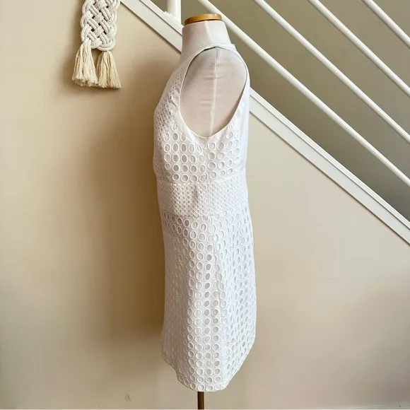 Banana Republic White Sleeveless Dot Eyelet Crochet Overlay A Line Dress Sze 14P