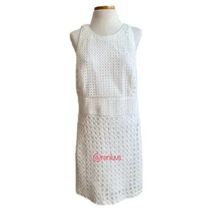 Banana Republic White Sleeveless Dot Eyelet Crochet Overlay A Line Dress Sze 14P