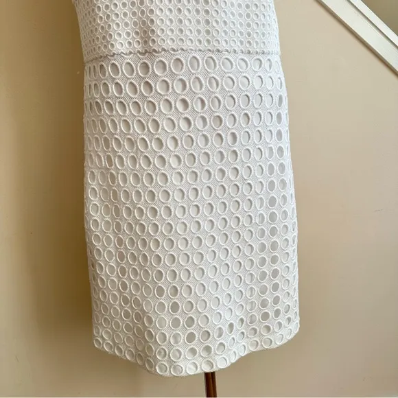 Banana Republic White Sleeveless Dot Eyelet Crochet Overlay A Line Dress Sze 14P