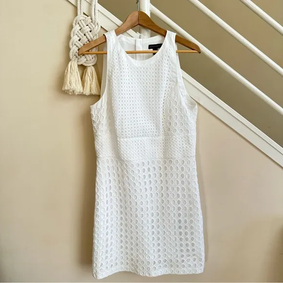 Banana Republic White Sleeveless Dot Eyelet Crochet Overlay A Line Dress Sze 14P