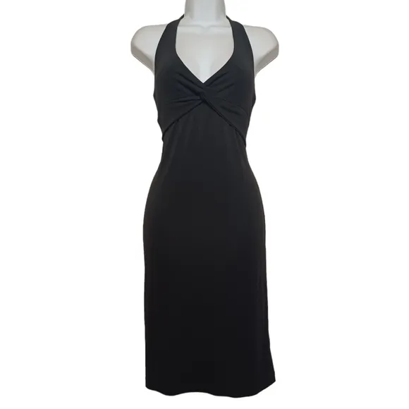 BCBGMAXAZRIA Twist Halter Neck Sleeveless Midi Sheath Cocktail Dress Medium