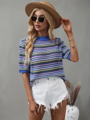 Bee Crochet Knit Top - Blue
