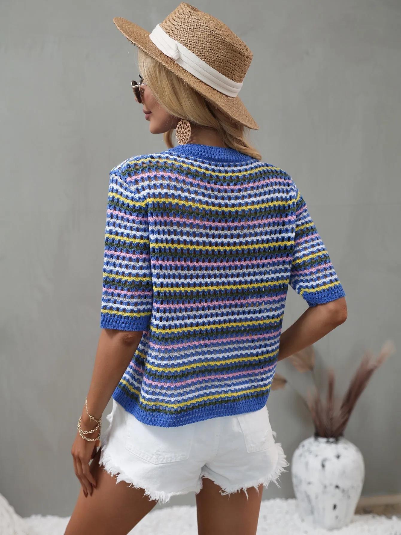 Bee Crochet Knit Top - Blue
