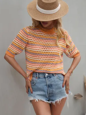 Bee Crochet Knit Top - Orange Strip