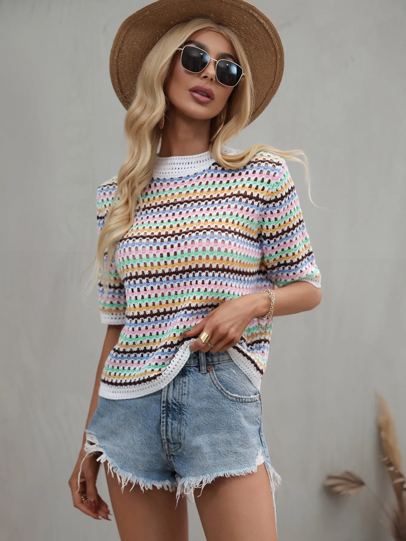 Bee Crochet Knit Top - White