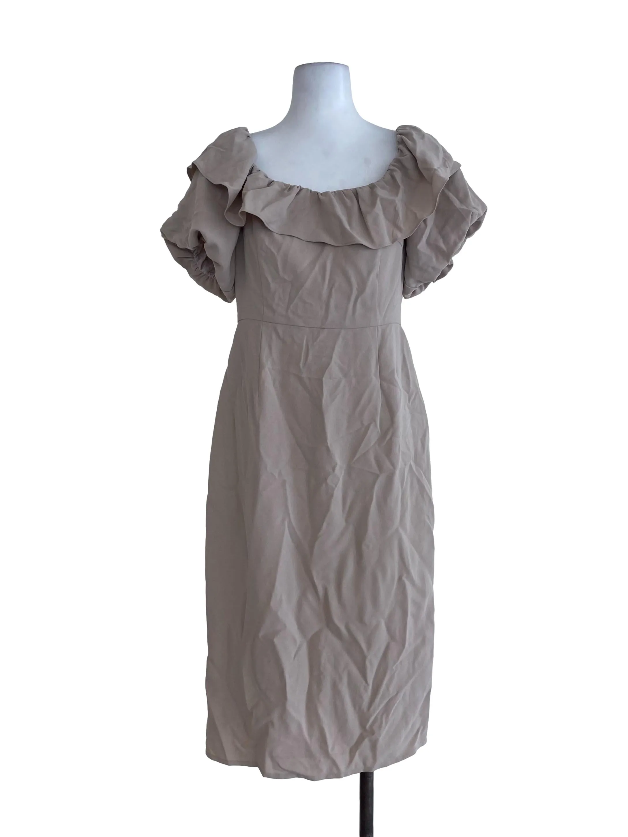 Beige Plain Sheath Dress