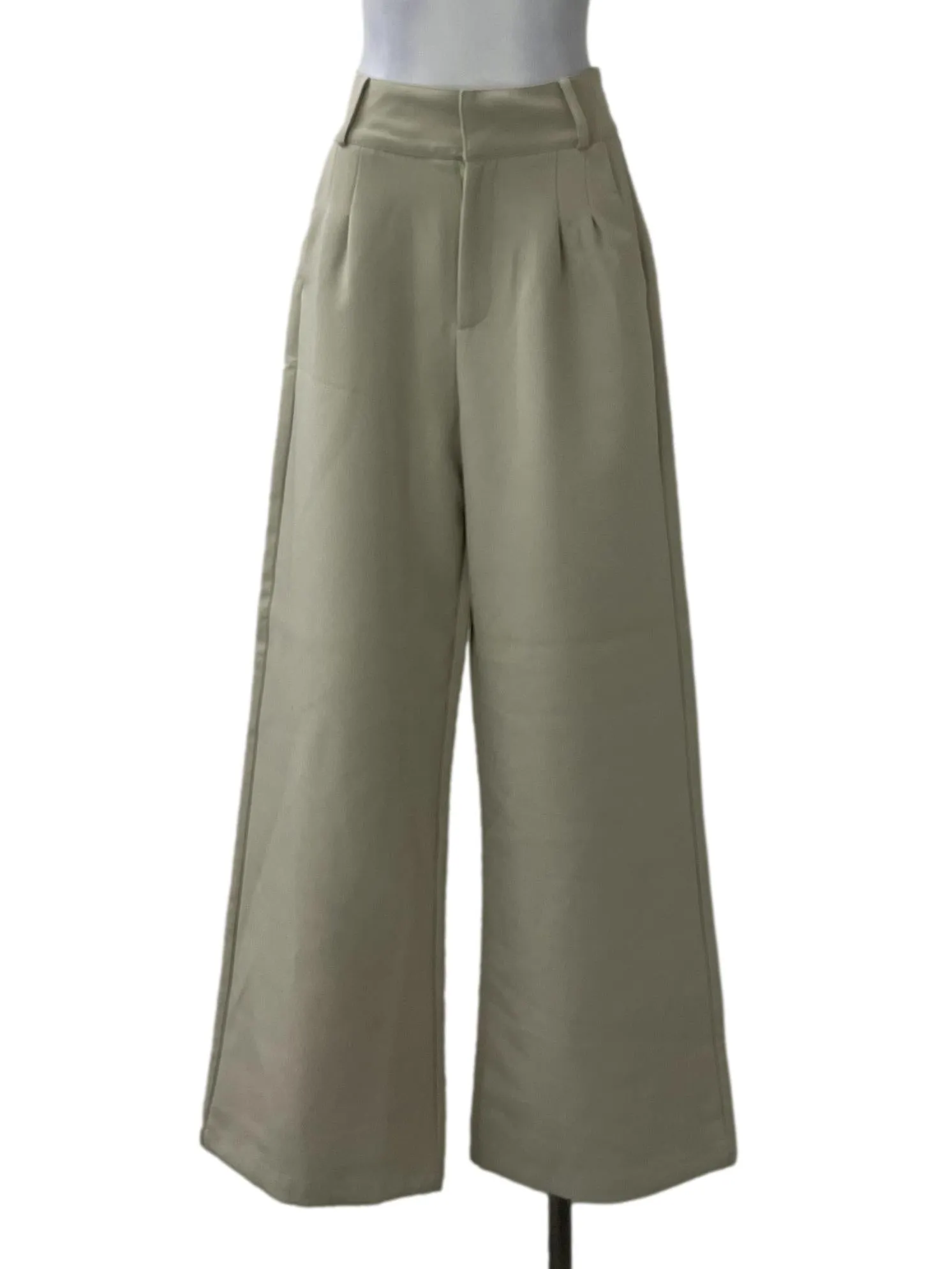 Beige Pleated High Waisted Pants