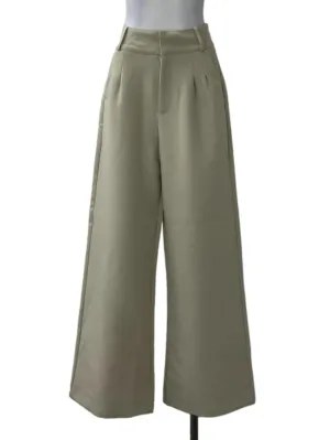 Beige Pleated High Waisted Pants