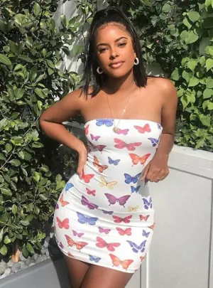 BerryBetty - Butterfly Print Strapless Women Party Dress