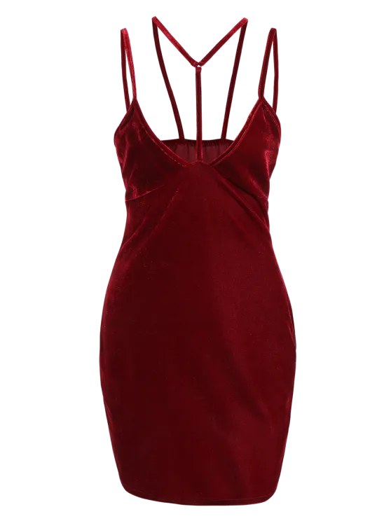 BerryBetty - Chic Low Cut Velvet Strappy Dress