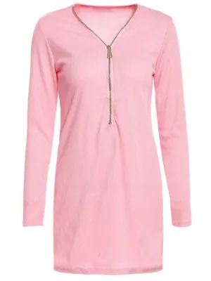 BerryBetty - Fashion Zipper Plunging Neck Long Sleeve Bodycon Dress