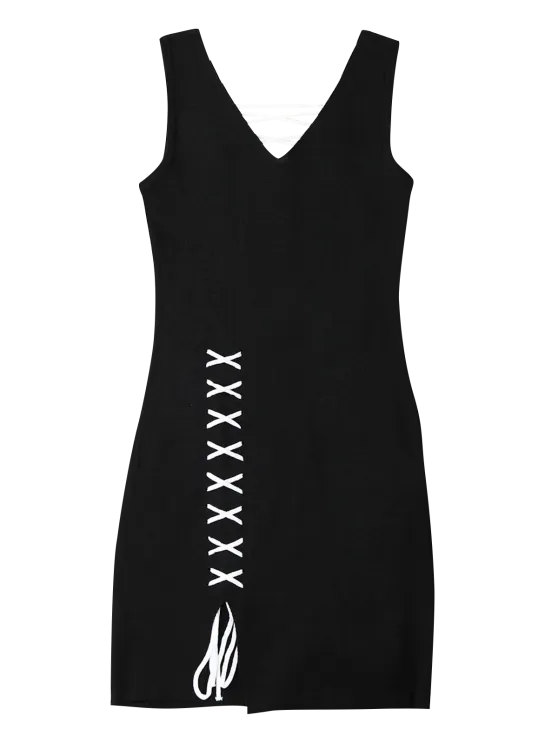 BerryBetty - Fun Lace Up Cut Hem Bodycon Knit Dress