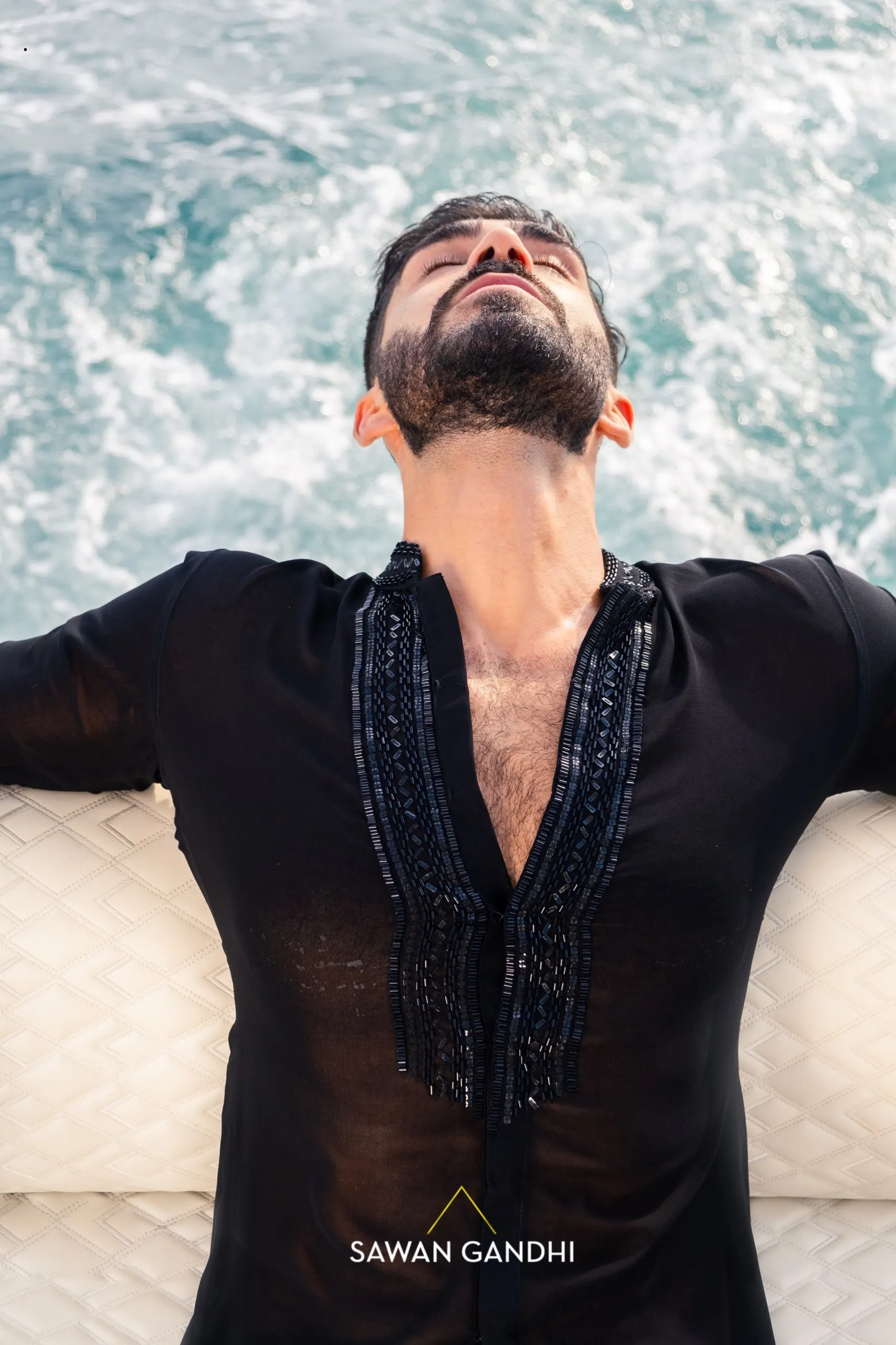 Black cutdana and sequins shirt