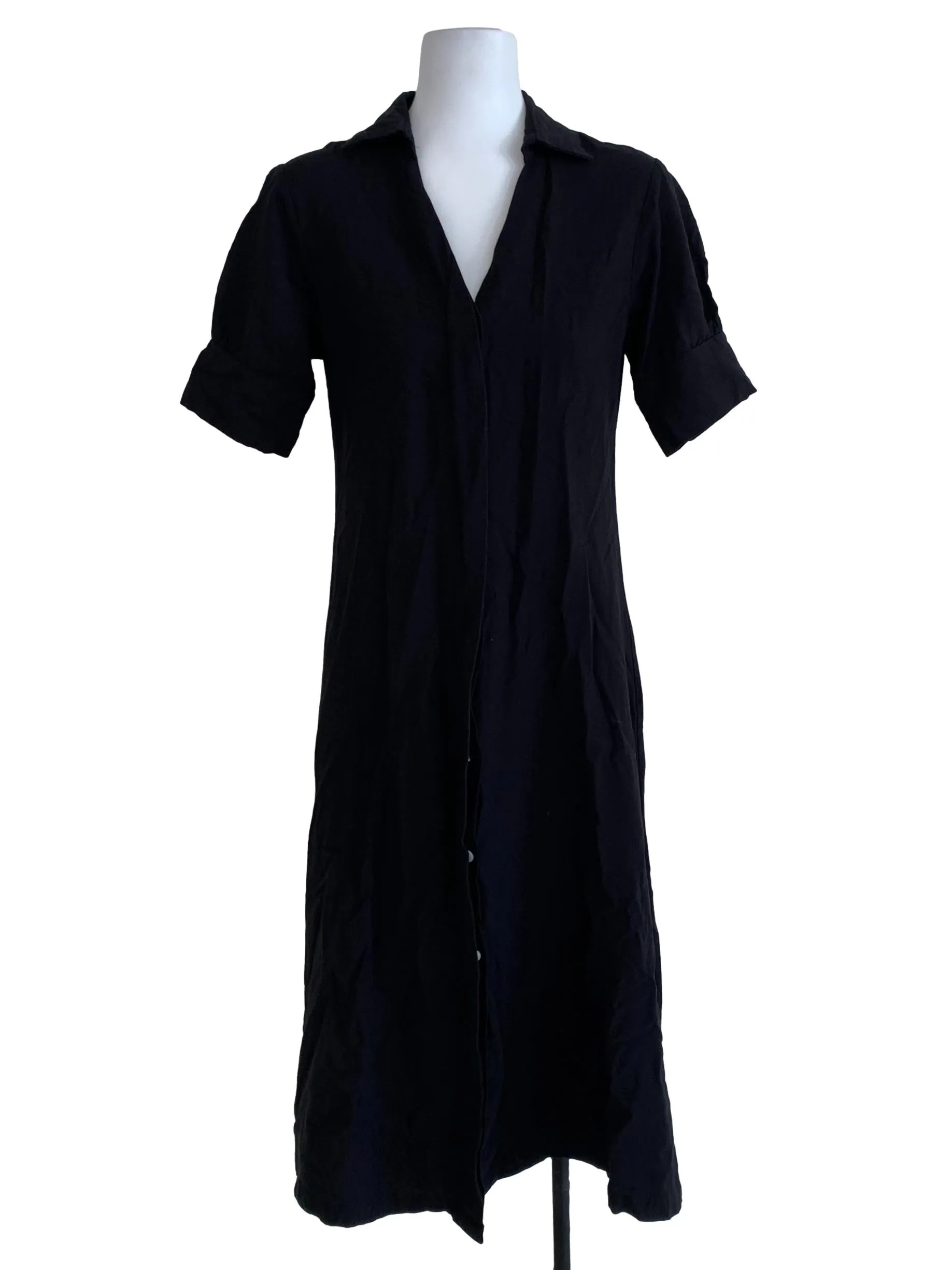 Black Plain Buttoned Down Sheath Dress
