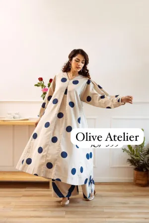 Blue Polka Dots Linen Elegance Set