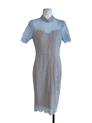 Brown Blue Laced Sheath Dress