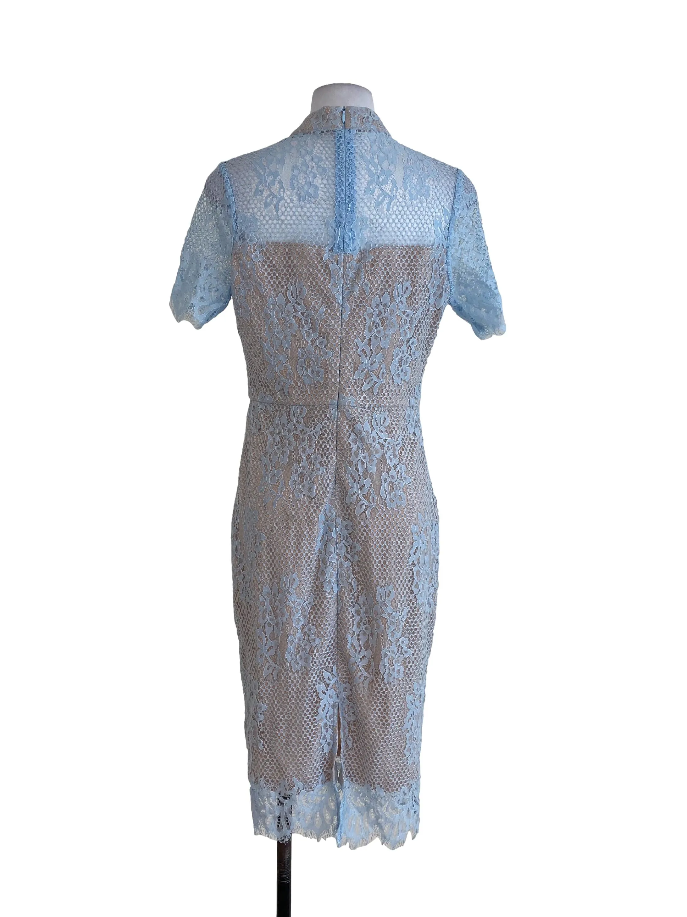 Brown Blue Laced Sheath Dress