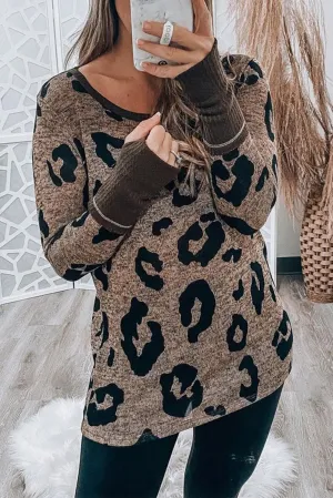 Brown Leopard Spling Thumbhole Long Sleeve Top