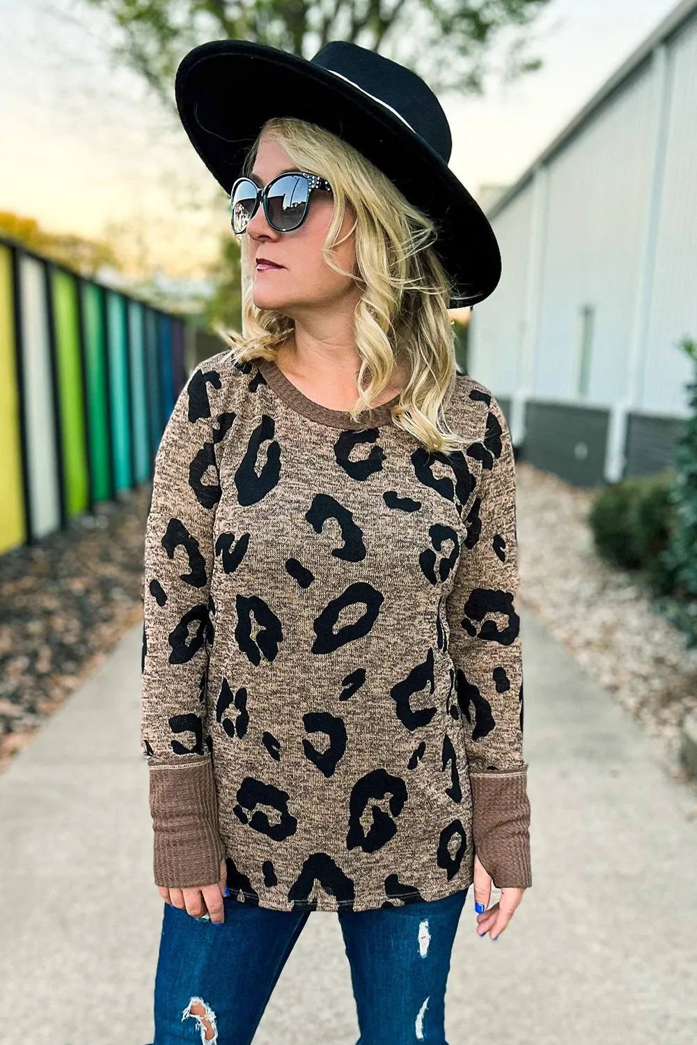 Brown Leopard Spling Thumbhole Long Sleeve Top