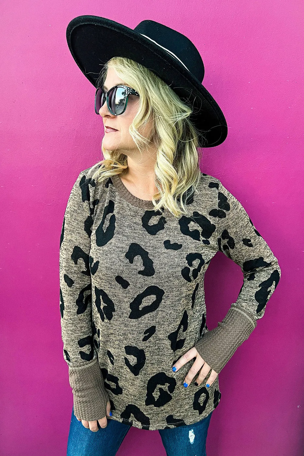 Brown Leopard Spling Thumbhole Long Sleeve Top