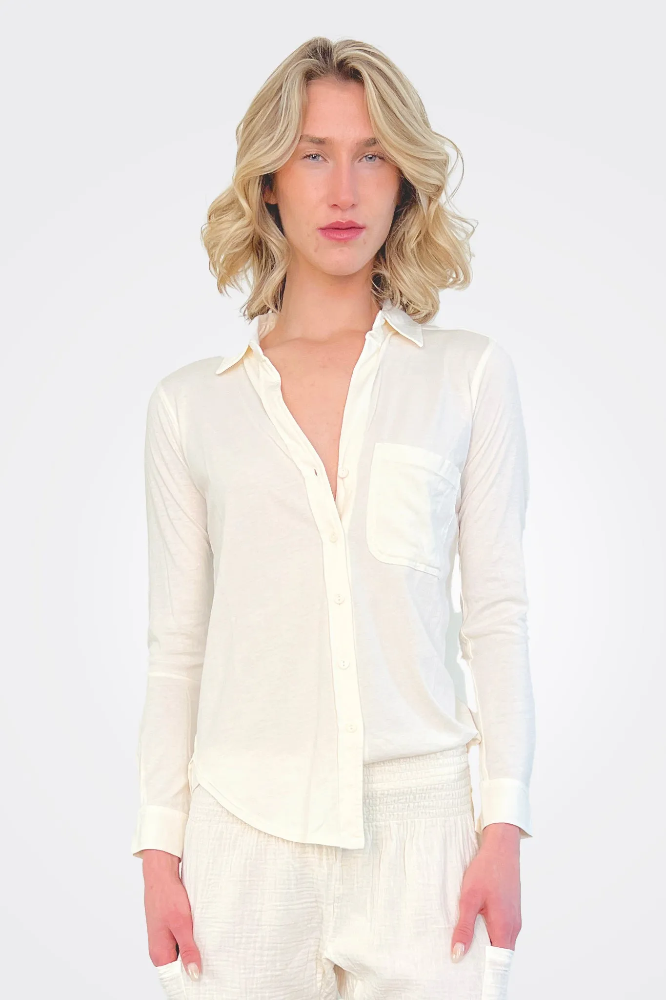 Button Front Tee - Parchment