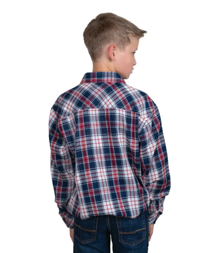 BWLS2517 Just Country Boys Brayden Half Button Print Work Shirt Chilli & Navy Check